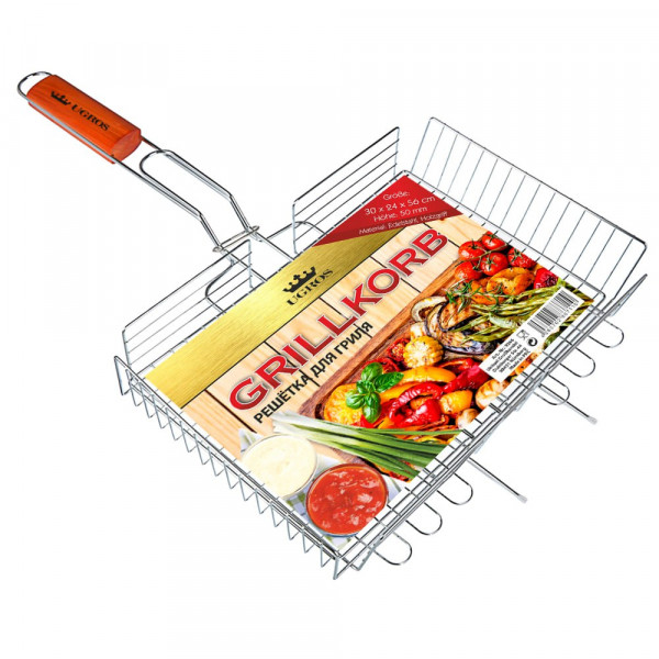 Grillcorb mit verstellbarer Höhe, Edelstahl, Holzgriff, 30х24x56 cm