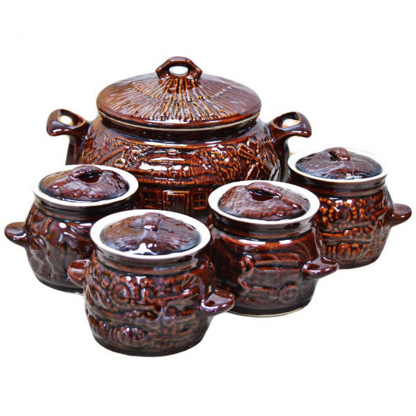 Keramiktopf-Set "Supets-Molodets", 1 Keramiktopf 3 L+4 St. 650 ml, Glanz (12187)