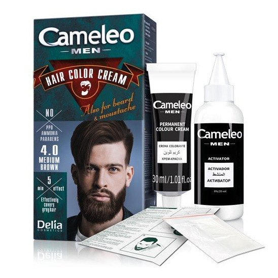 "Cameleo Men" Cremefarbe für Haare, Bart und Schnurrbart, 4.0 Mittel braun