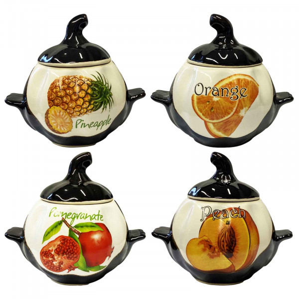 Keramiktopf "Obst" mit Griffen, 750 ml, Set aus 4 St.