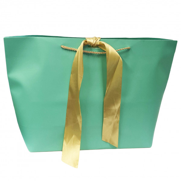 Geschenktasche, "Grün mit Seidenschleife", L, 44x32 cm