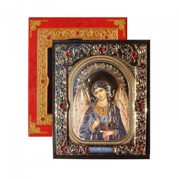 Ikone (Holz) mit Prägung, in Geschenkbox, "Angel Hranitel" Gold, 10x12 cm