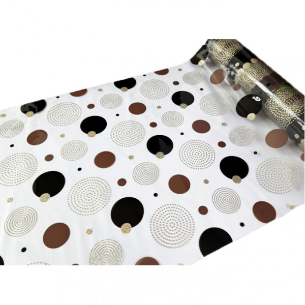 Tischdecke PVC "3D", 120cm/10m, Goldene, schwarze und Burgund Kreise, (6080)
