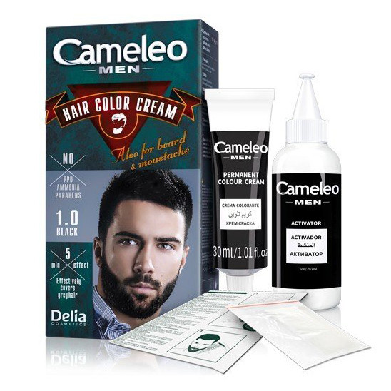 "Cameleo Men" Cremefarbe für Haare, Bart und Schnurrbart, 1.0 Schwarz