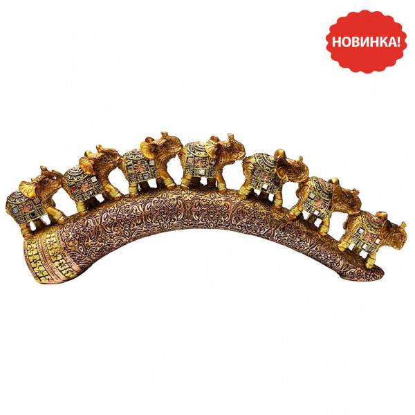Keramikfiguren "7 Elefanten auf einem Stoßzahn", Bronze mit Spiegeln, 30х12 cm