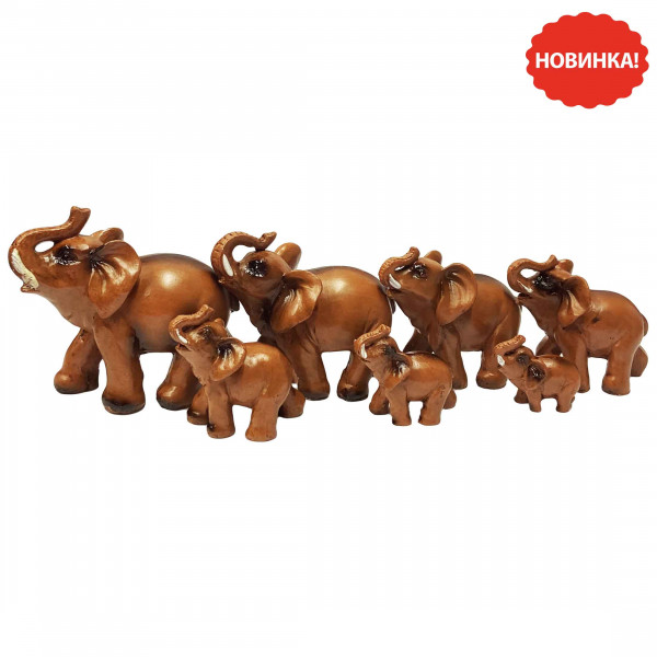 Figurenset "7 Elefanten", braun, Keramik, 12-4 cm