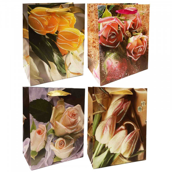 Geschenktasche-Set, "Tulpen und Rosa", S, 23x18 cm