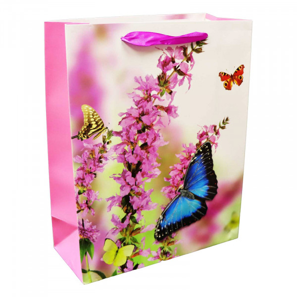 Geschenktasche "Schmetterlinge", М, Rose, 22x31 cm