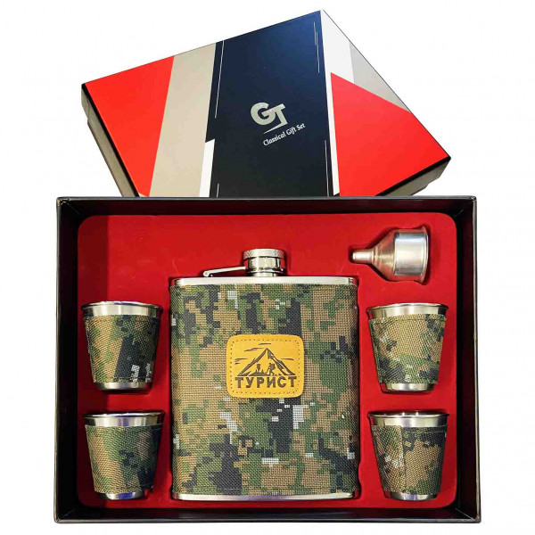 Flachmann "Wanderer" 540 ml + 4 Gläser + Trichter