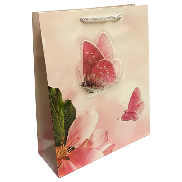 Geschenktasche "Rosa Schmetterlinge", L, 44x32 cm