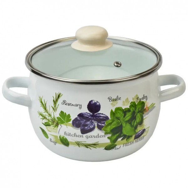Topf, emailliert "Frische Grün", 3,5 L, "Premium", Glass Deckel