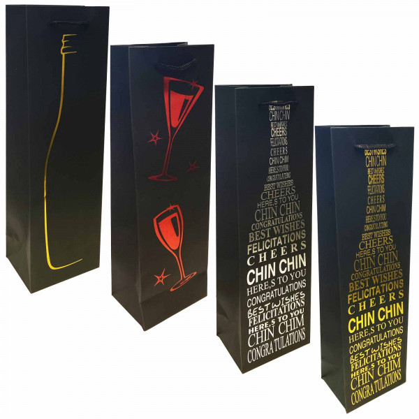 Geschenktasche-Set für Wein/Sekt "Chin Chin", 36x13 cm