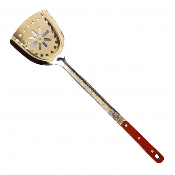 Spatula für Kessel mit Löchern, 47 cm (Edelstahl, Holz)