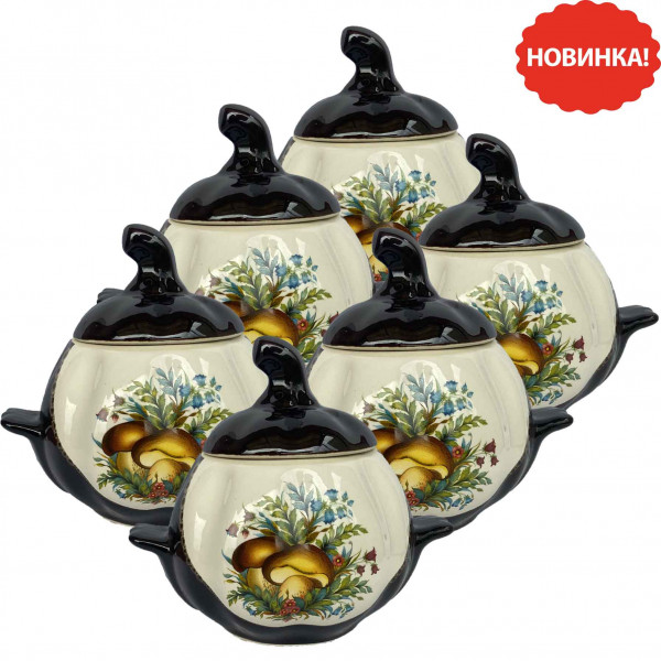 Keramiktopf "Butterpilze" mit Griffen, 750 ml, Set aus 6 St.