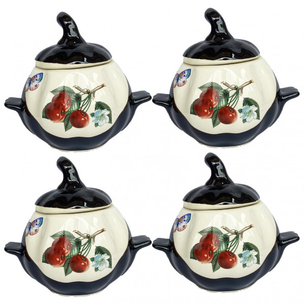 Keramiktopf "Kirschen" mit Griffen, 750 ml, Set aus 4 St.