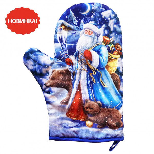 Ofenhandschuh,"Ded Moroz", blau, 28x20 cm