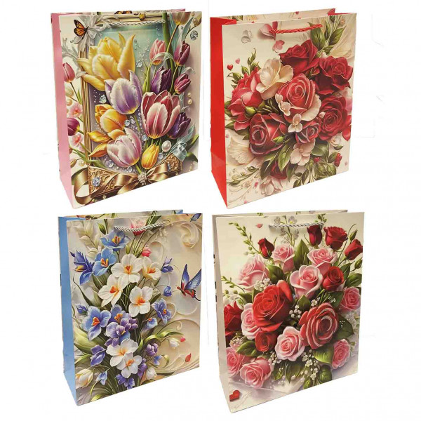 Geschenktasche-Set "Blumen" M, 22x31 cm