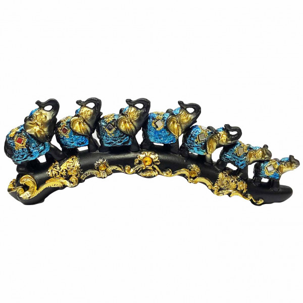 Keramikfiguren "7 Elefanten auf einem Stoßzahn", schwarz, 30х12 cm