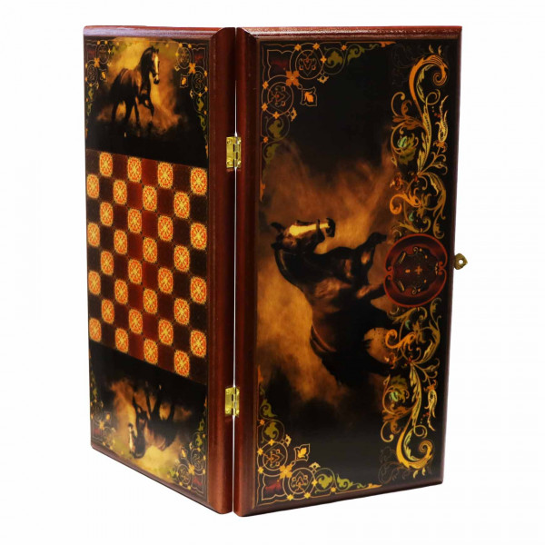 Backgammon "Pferd", aus Holz, 500x250 mm
