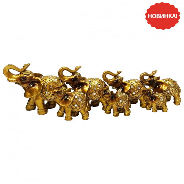 Figurenset "7 Elefanten", Golden mit Strasssteine, Keramik, 12-4 cm